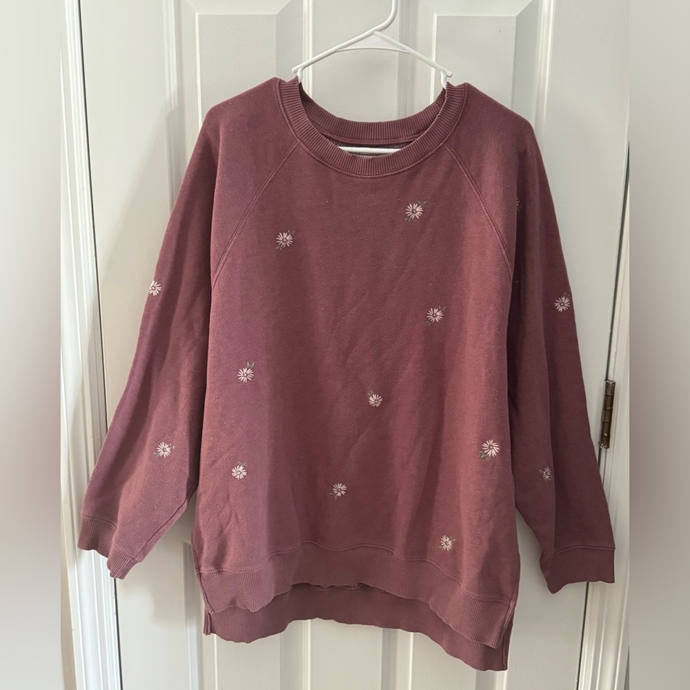 American Eagle - oversized mauve sweatshirt with embroidered flowers - size L